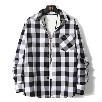 Ανδρικό πουκάμισο με μακριά μανίκια, βαμβακερό, φθινοπωρινό και χειμερινό, με φαρδιά πέτα, σε Ευρωπαϊκό μέγεθος, νέας άφιξης, μοντέρνο καρό πουκάμισο, ανδρική μόδα