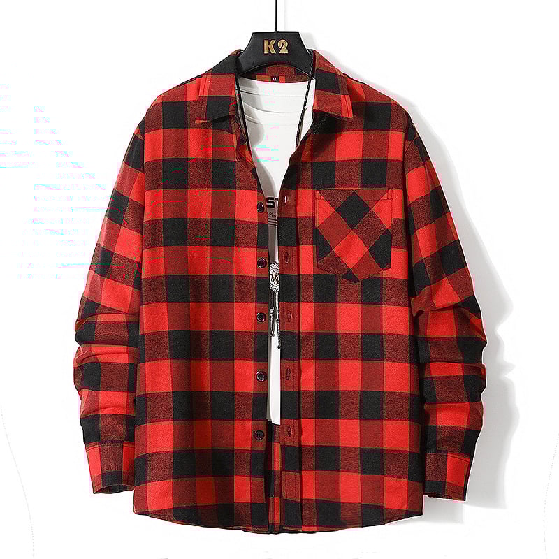 Pánska bavlnená košeľa s dlhým rukávom v európskej veľkosti, jeseň a zima, nový príchod, pánska voľná módna kockovaná košeľa s klopou