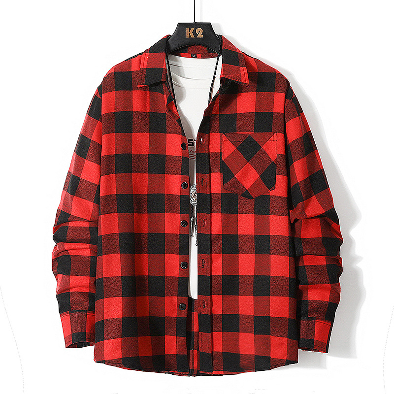 Pánska bavlnená košeľa s dlhým rukávom v európskej veľkosti, jeseň a zima, nový príchod, pánska voľná módna kockovaná košeľa s klopou