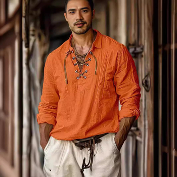 Bărbați transfrontaliere noi europene și americane plus size rever Tether Shirt culoare solidă casual in V-neck lejer mânecă lungă tricou