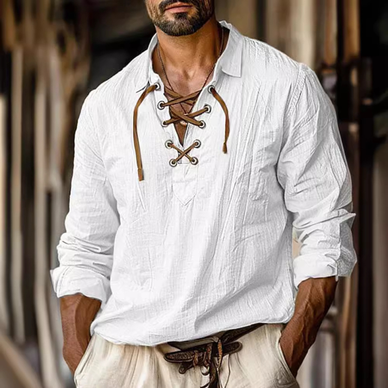 Bărbați transfrontaliere noi europene și americane plus size rever Tether Shirt culoare solidă casual in V-neck lejer mânecă lungă tricou