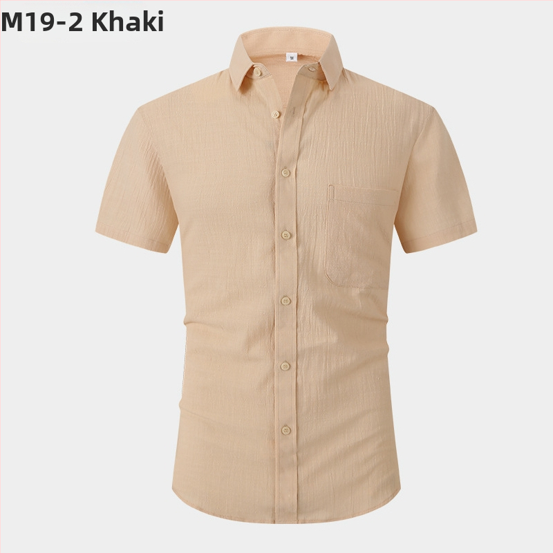 Cămașă casual din in seria M19, de la fabrică, pentru bărbați, cămașă ușoară cu mânecă scurtă, de culoare solidă, slim fit