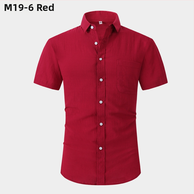 Cămașă casual din in seria M19, de la fabrică, pentru bărbați, cămașă ușoară cu mânecă scurtă, de culoare solidă, slim fit