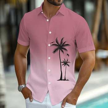 Καλοκαιρινό Ευρωπαϊκό και Αμερικανικό Ανδρικό Πουκάμισο 2025 με Ψηφιακή Εκτύπωση και Κοντό Μανίκι με Στάμπα σε Τρισδιάστατη Στάμπα με Καρύδα, Ανδρικό Πουκάμισο Lel