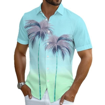 Καλοκαιρινό Ευρωπαϊκό και Αμερικανικό Ανδρικό Πουκάμισο 2025 με Ψηφιακή Εκτύπωση και Κοντό Μανίκι με Στάμπα σε Τρισδιάστατη Στάμπα με Καρύδα, Ανδρικό Πουκάμισο Lel