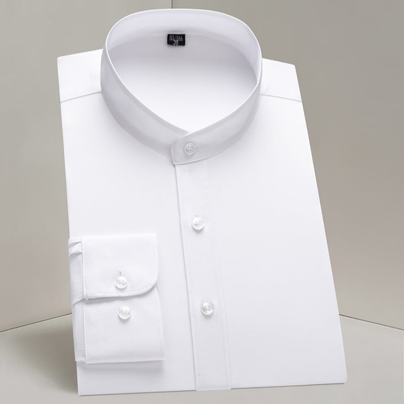 Cămașă chinezească cu guler pentru bărbați, toamnă, cu mânecă lungă, albă, rochie de afaceri, stil chinezesc, costum chinezesc-tung, cămașă bărbătească transfrontalieră