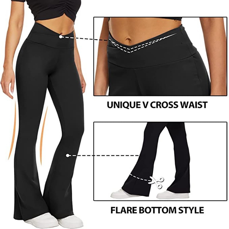 Europietiškos ir amerikietiškos nuogos V juosmens sukryžiuotos plačios kelnės moterims persikinės spalvos klubų fitneso jogos plonos kelnės laisvalaikio platėjančios kelnės