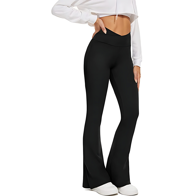 Europietiškos ir amerikietiškos nuogos V juosmens sukryžiuotos plačios kelnės moterims persikinės spalvos klubų fitneso jogos plonos kelnės laisvalaikio platėjančios kelnės