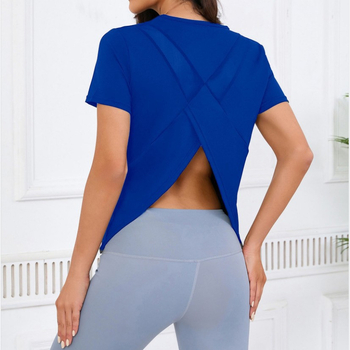 Jooga pluus naistele, lahtine hingav võrkkangast jooksupluus, ilutooted seljale, treeningriided, kiiresti kuivav spordipluus, lühikeste varrukatega