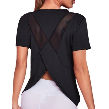 Jooga pluus naistele, lahtine hingav võrkkangast jooksupluus, ilutooted seljale, treeningriided, kiiresti kuivav spordipluus, lühikeste varrukatega