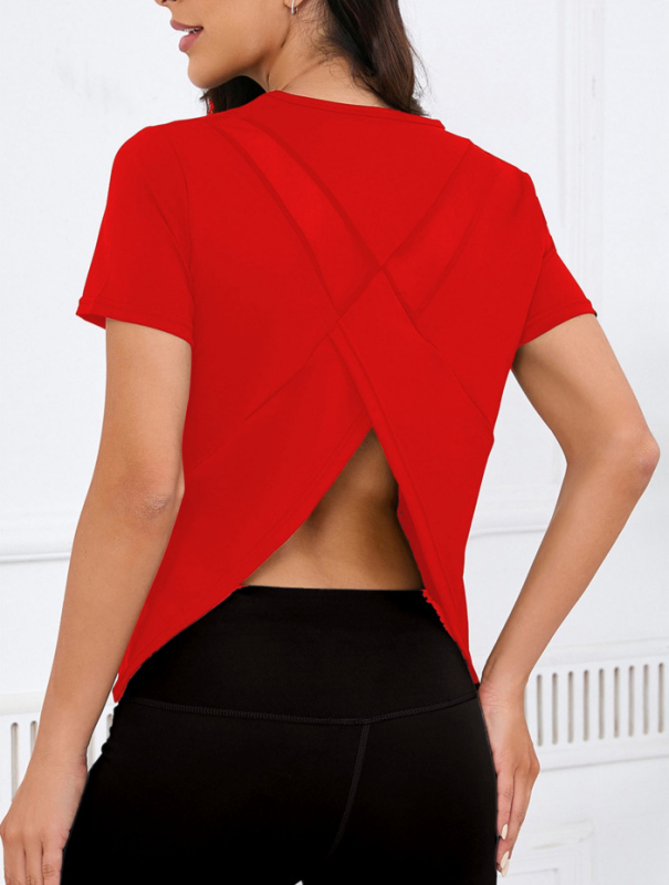 Jooga pluus naistele, lahtine hingav võrkkangast jooksupluus, ilutooted seljale, treeningriided, kiiresti kuivav spordipluus, lühikeste varrukatega