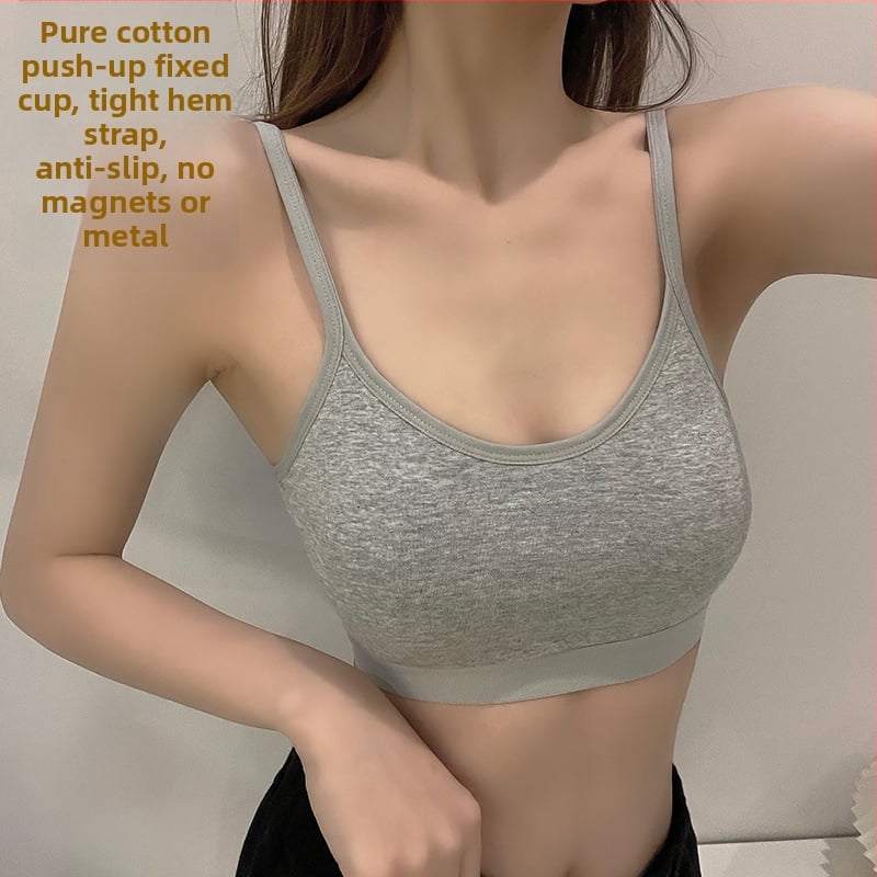 Sutien sport din bumbac pur, cupă fixă, Sling, lenjerie intimă pentru femei, cu piept mic, push-up, fără inel de oțel, dintr-o singură bucată