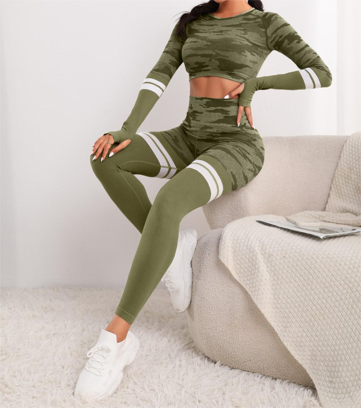 Colanți de yoga Amazon cu talie înaltă, pentru ridicarea feselor, cu mânecă lungă, care dezvăluie talia, topuri sexy, set de yoga