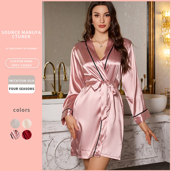 Denny Lynn Euro-stiilis seksikas siidist öösärk naiste pikkade varrukatega vabaaja koduriided pikk paeltega hommikumantel hommikujooks