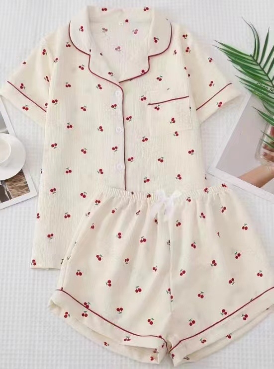 Väliskaubanduse suvine Jaapani mullpuuvillane armas oranž pidžaama naiste kardigan armas armas koduriided põlvkonna juuksed