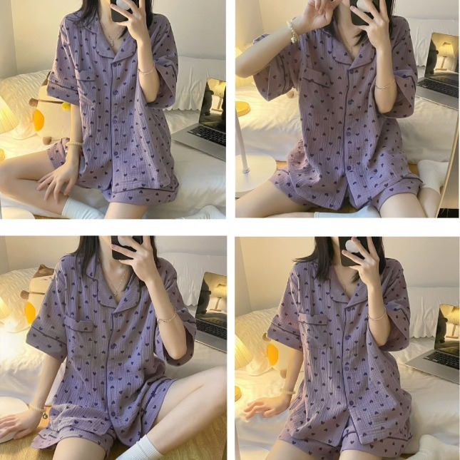 Ārējās tirdzniecības vasaras japāņu burbuļkokvilnas jaukas oranžas pidžamas sieviešu kardigans jaukas jaukas mājas drēbes matu paaudze