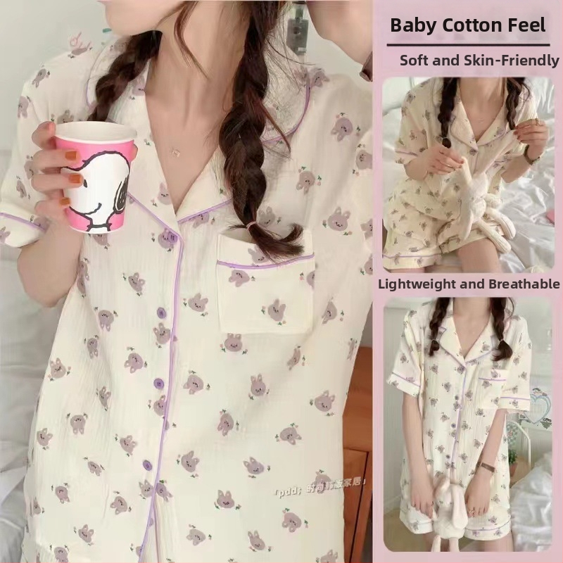 Väliskaubanduse suvine Jaapani mullpuuvillane armas oranž pidžaama naiste kardigan armas armas koduriided põlvkonna juuksed