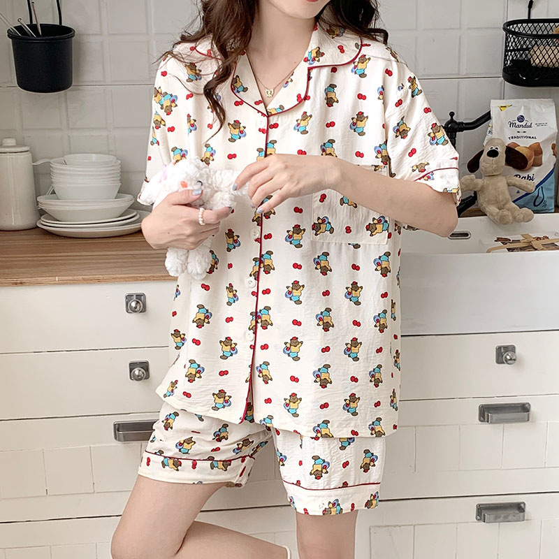 Väliskaubanduse suvine Jaapani mullpuuvillane armas oranž pidžaama naiste kardigan armas armas koduriided põlvkonna juuksed