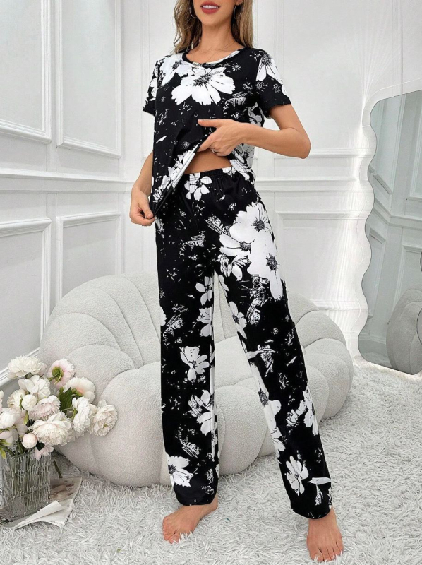 Ārējā tirdzniecība pārrobežu četru sezonu apaļa kakla īsroku T-kreklu biksēm sieviešu pidžamām, lielizmēra mājas apģērbam, kostīmam Eiropā un Amerikas Savienotajās Valstīs