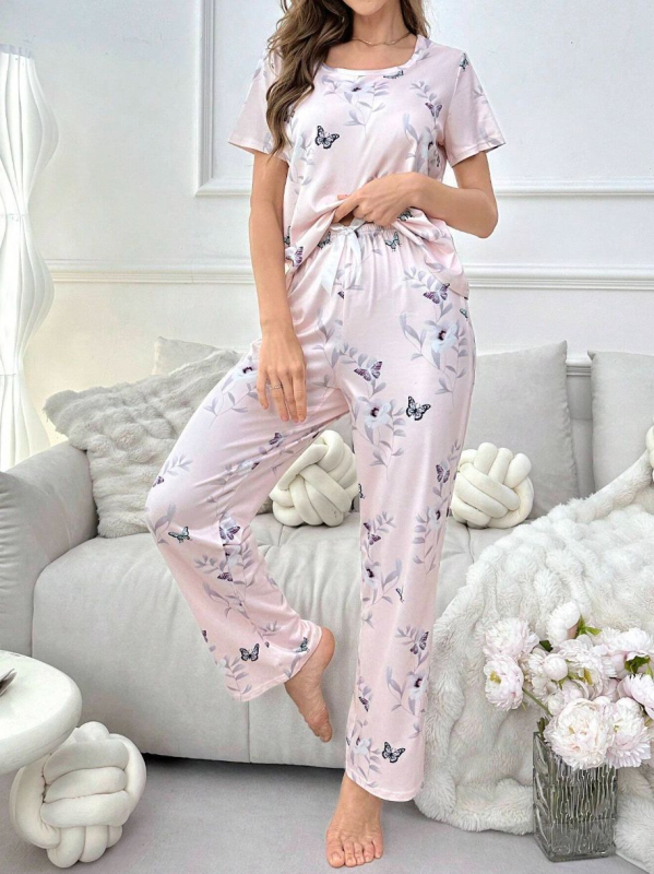 Ārējā tirdzniecība pārrobežu četru sezonu apaļa kakla īsroku T-kreklu biksēm sieviešu pidžamām, lielizmēra mājas apģērbam, kostīmam Eiropā un Amerikas Savienotajās Valstīs