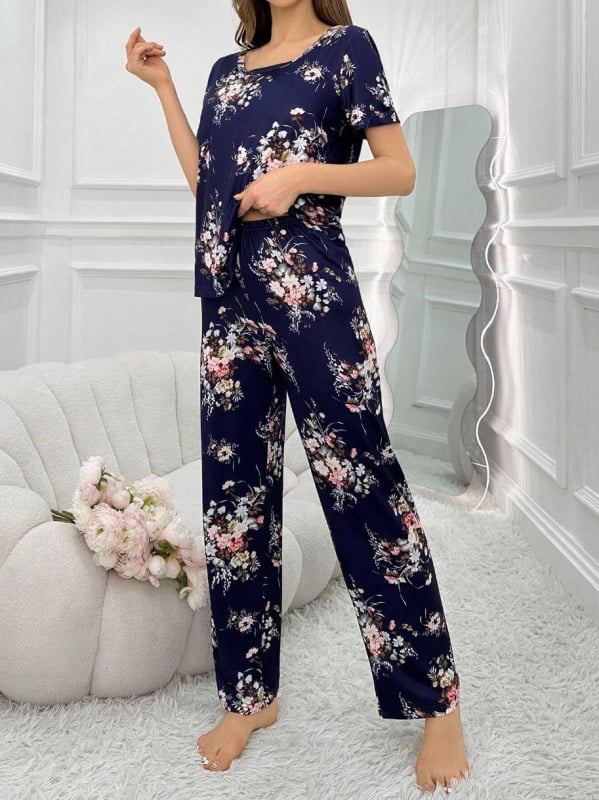 Ārējā tirdzniecība pārrobežu četru sezonu apaļa kakla īsroku T-kreklu biksēm sieviešu pidžamām, lielizmēra mājas apģērbam, kostīmam Eiropā un Amerikas Savienotajās Valstīs