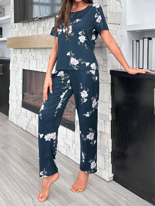 Ārējā tirdzniecība pārrobežu četru sezonu apaļa kakla īsroku T-kreklu biksēm sieviešu pidžamām, lielizmēra mājas apģērbam, kostīmam Eiropā un Amerikas Savienotajās Valstīs