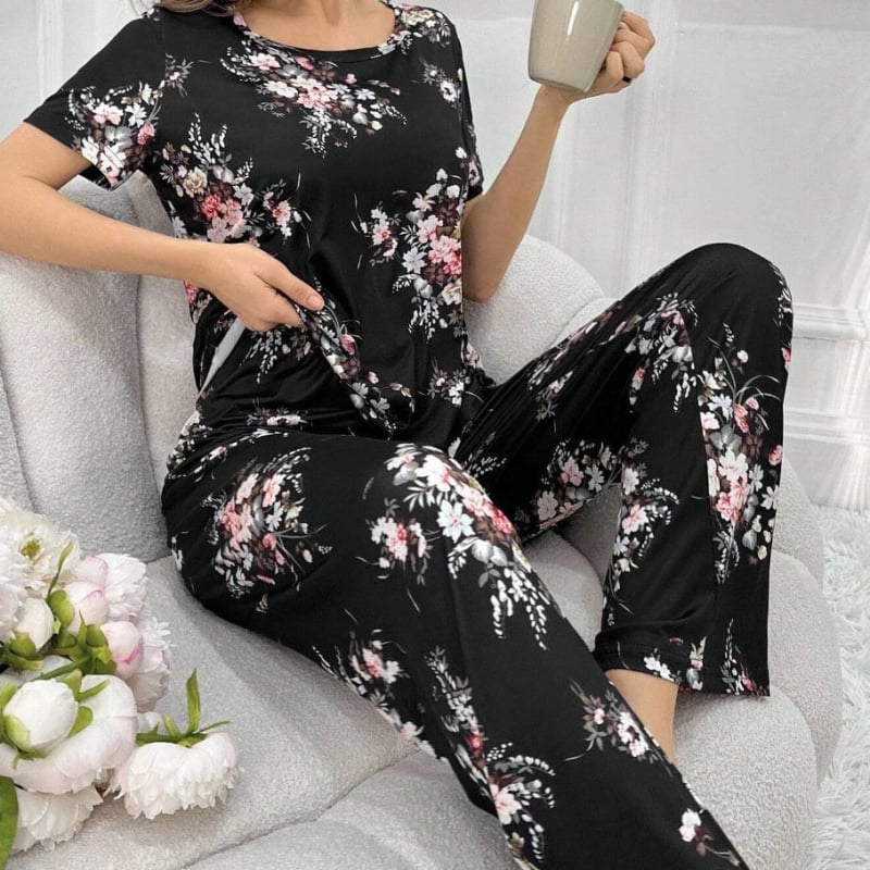 Comerț exterior pentru tricou transfrontalier cu mânecă scurtă, cu guler rotund, patru sezoane, pantaloni, pijamale pentru femei, plus mărime, costum de casă, Europa și Statele Unite, nou
