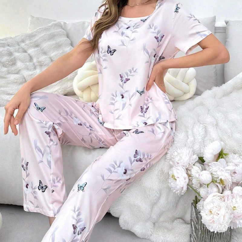 Ārējā tirdzniecība pārrobežu četru sezonu apaļa kakla īsroku T-kreklu biksēm sieviešu pidžamām, lielizmēra mājas apģērbam, kostīmam Eiropā un Amerikas Savienotajās Valstīs