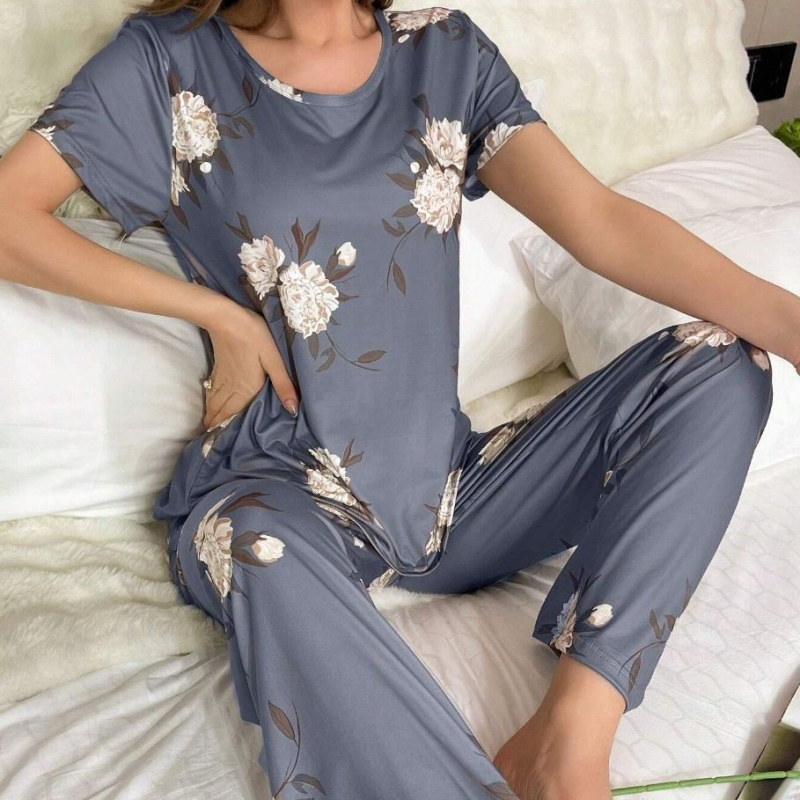 Ārējā tirdzniecība pārrobežu četru sezonu apaļa kakla īsroku T-kreklu biksēm sieviešu pidžamām, lielizmēra mājas apģērbam, kostīmam Eiropā un Amerikas Savienotajās Valstīs