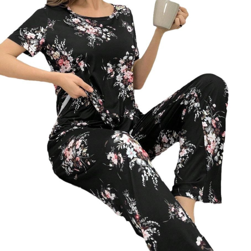 Ārējā tirdzniecība pārrobežu četru sezonu apaļa kakla īsroku T-kreklu biksēm sieviešu pidžamām, lielizmēra mājas apģērbam, kostīmam Eiropā un Amerikas Savienotajās Valstīs