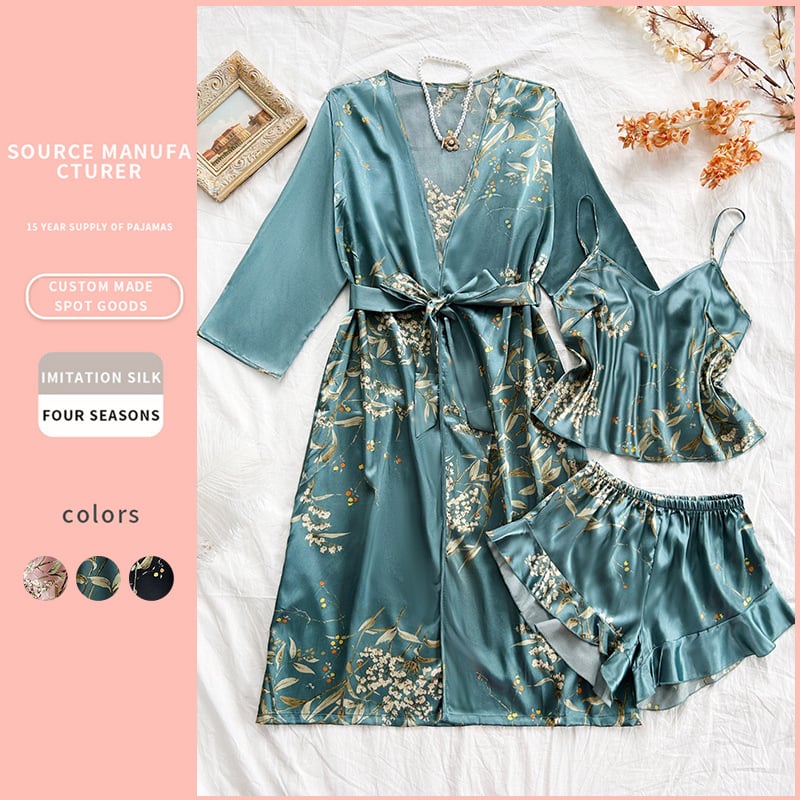 Denilyn Satin Nightloo femeii Fashion Casual Light Luxury Style Pijamale femei primăvara și vara subțire imprimat Home haine exterioare rochie de noapte