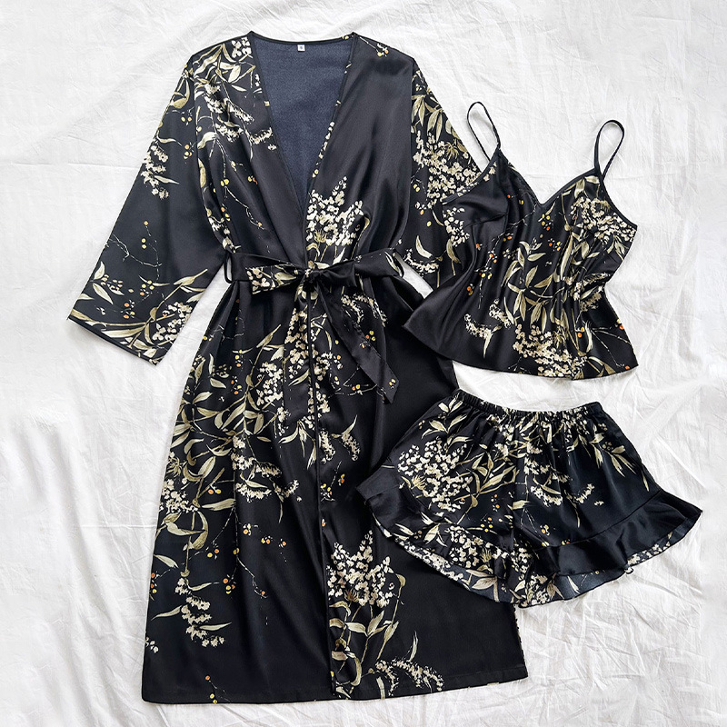 Denilyn satiinist öösärk, naiste mood, vabaaja, kerge, luksusliku stiiliga pidžaamad, naiste kevad- ja suveõhukesed trükitud koduriided, pealiskleit