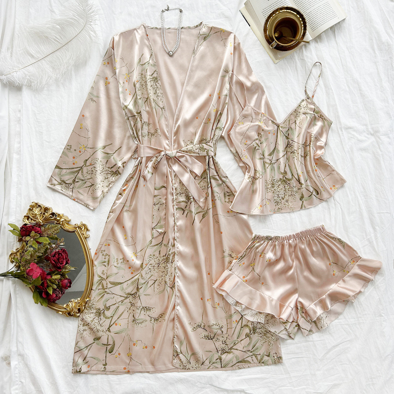 Denilyn satiinist öösärk, naiste mood, vabaaja, kerge, luksusliku stiiliga pidžaamad, naiste kevad- ja suveõhukesed trükitud koduriided, pealiskleit