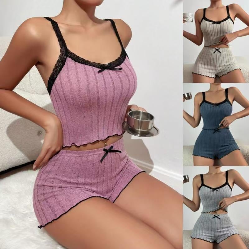 Pijamale elastice din dantelă sexy pentru femei, stil european și american transfrontalier, stil nou, cu bandă de bumbac imitație, pentru femei