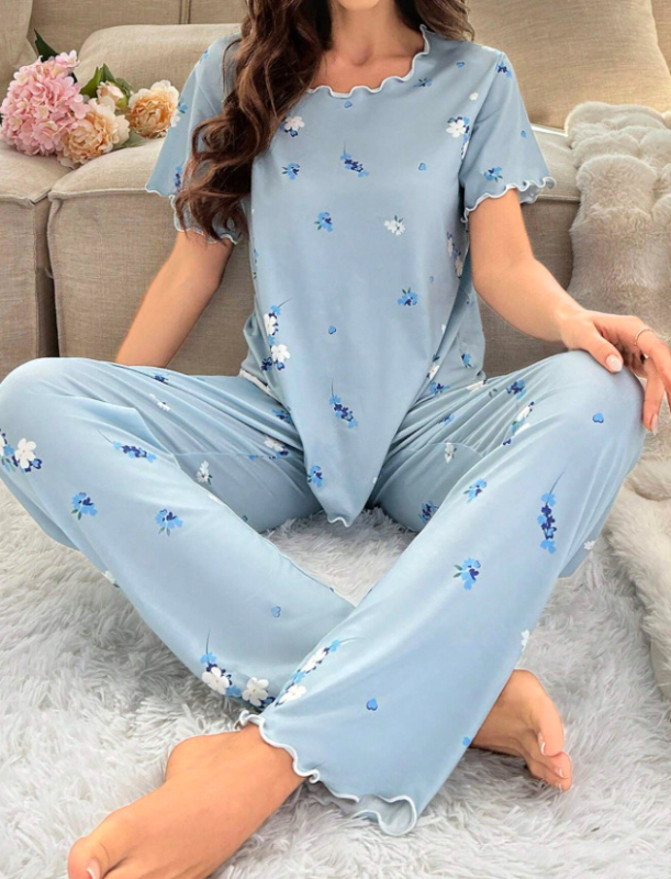 Bluze și pantaloni cu mânecă scurtă cu imprimeu floral Costume de familie Modă casual Modă energică Temperament Modă coreeană