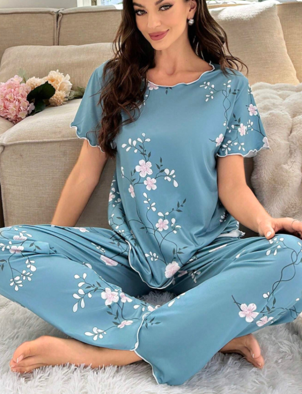 Bluze și pantaloni cu mânecă scurtă cu imprimeu floral Costume de familie Modă casual Modă energică Temperament Modă coreeană