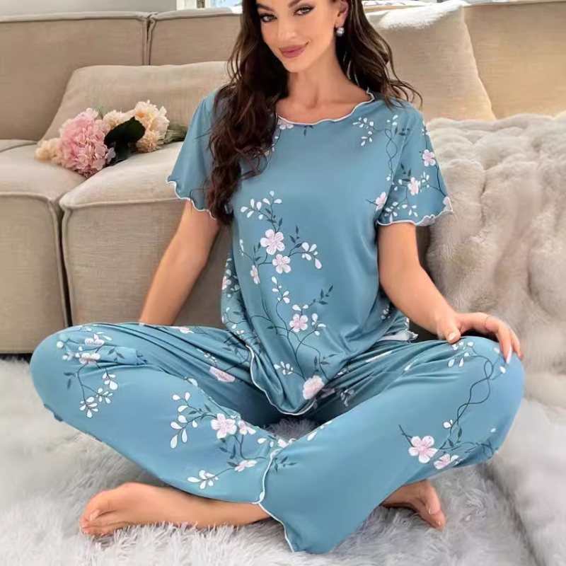 Bluze și pantaloni cu mânecă scurtă cu imprimeu floral Costume de familie Modă casual Modă energică Temperament Modă coreeană