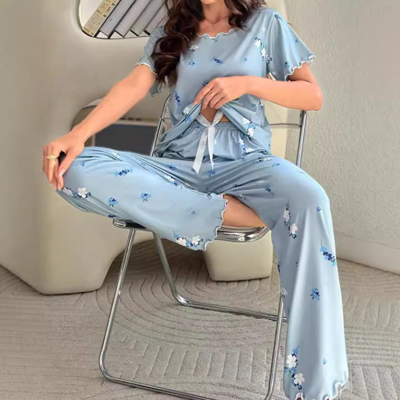 Bluze și pantaloni cu mânecă scurtă cu imprimeu floral Costume de familie Modă casual Modă energică Temperament Modă coreeană