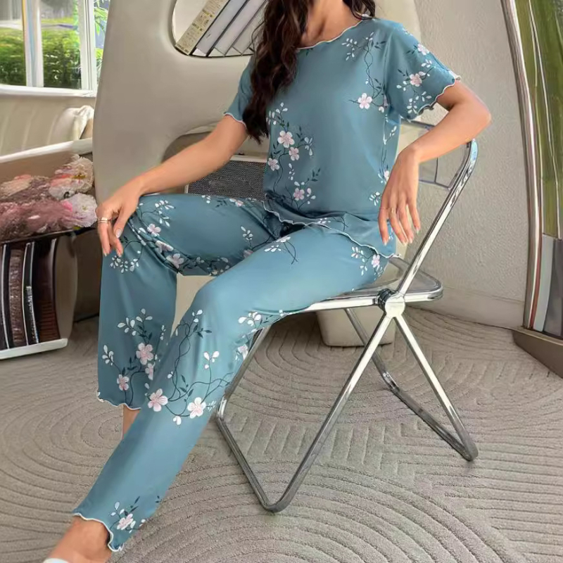 Bluze și pantaloni cu mânecă scurtă cu imprimeu floral Costume de familie Modă casual Modă energică Temperament Modă coreeană