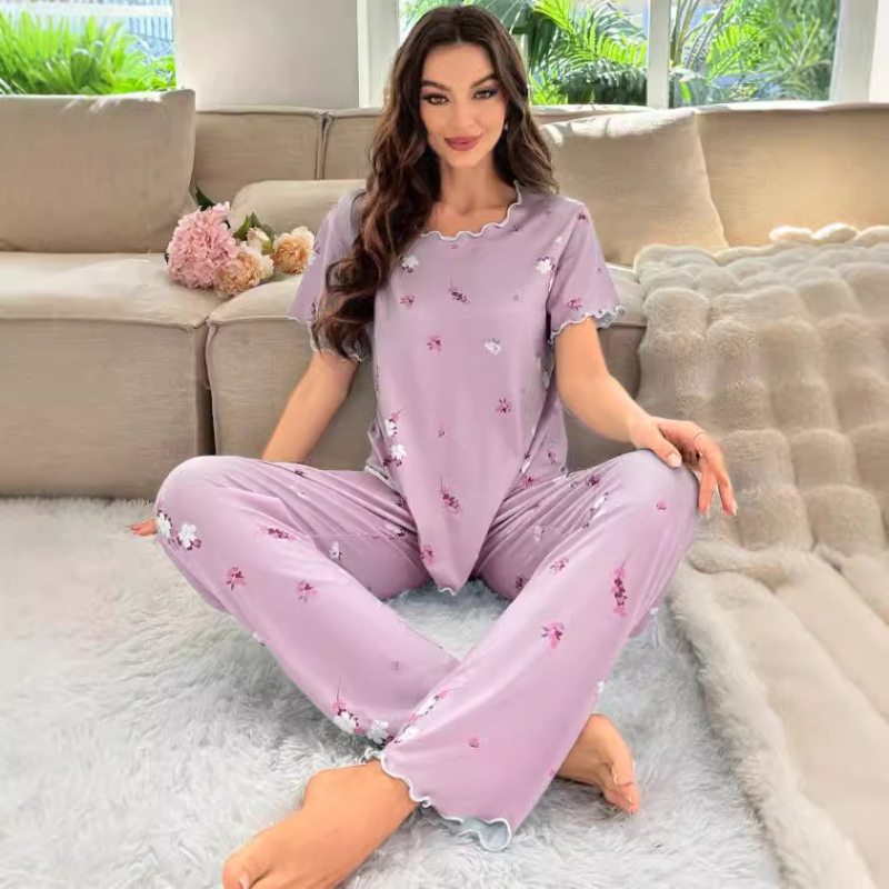 Bluze și pantaloni cu mânecă scurtă cu imprimeu floral Costume de familie Modă casual Modă energică Temperament Modă coreeană