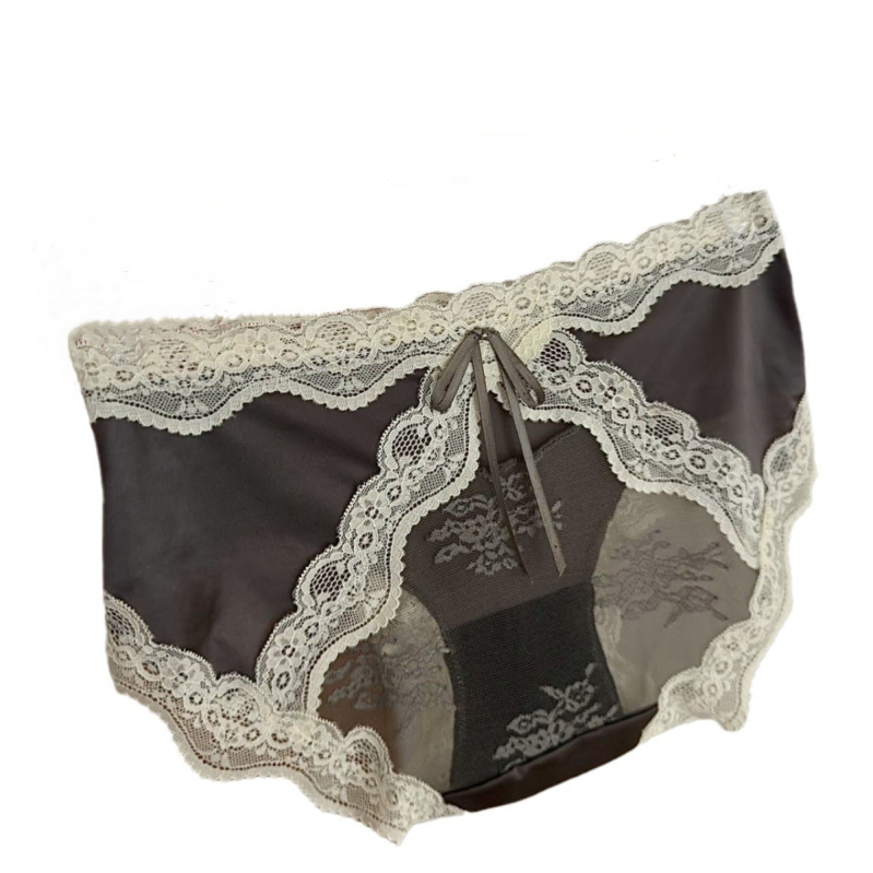 Seksualūs nėriniuoti atlasiniai moteriški apatiniai, seksualūs, tuščiaviduriai, gryno noro tinklelio, nėriniuoti kaspino formos kelnaitės, medvilninis tarpkojis.