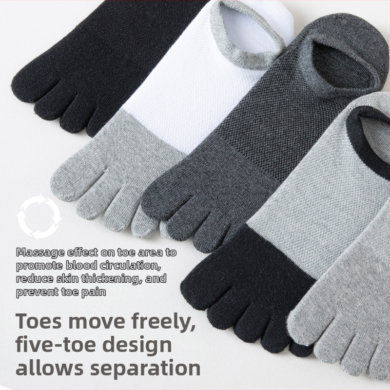 Penkių pirštų kojinės vyriškos vasarinės kojinės dezodorantas prakaitą sugeriančios antibakterinės vasarinės tinklelio kojinės kvėpuojančios penkių pirštų padalintos nosies vyriškos valties formos kojinės