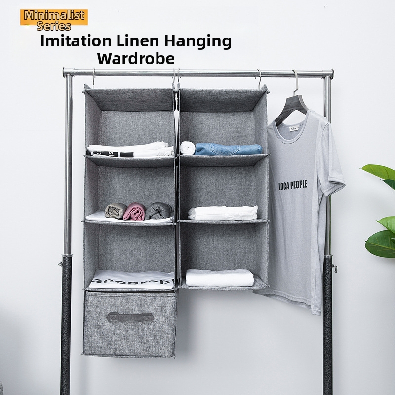 Λινό κρεμαστό τσαντάκι αποθήκευσης ντουλάπας με διπλό γάντζο και συρτάρι, πολυστρωματική κρεμαστή τσάντα οργάνωσης αποθήκευσης ντουλάπας