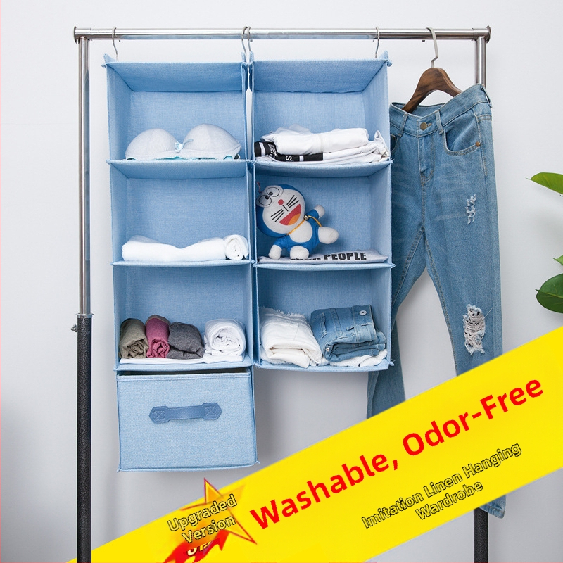 Висяща чанта за гардероб с двойна кука за лен, висяща чанта с чекмедже, многослойна висяща чанта за съхранение