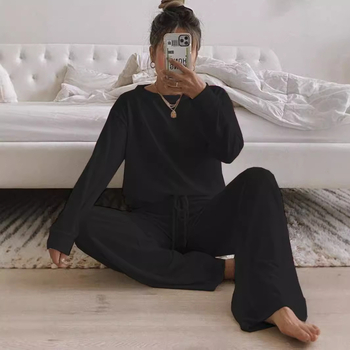 2024 Amazon AliExpress Ευρώπη και Ηνωμένες Πολιτείες νέο πλεκτό με στρογγυλή λαιμόκοψη, φθινοπωρινό και χειμωνιάτικο παντελόνι με μακριά μανίκια, casual κοστούμι