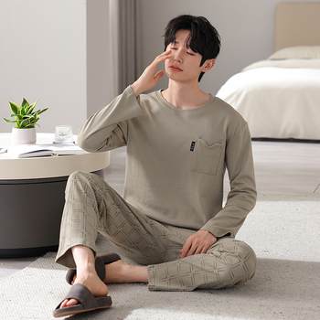 Sügisest Korea stiilis meeste kahepoolsed puhtast puuvillast pidžaamad Vabaaja lihtne sügis- ja talveriietus Koduriided Moodsad mugavad ülikonnad