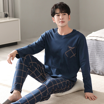 Sügisest Korea stiilis meeste kahepoolsed puhtast puuvillast pidžaamad Vabaaja lihtne sügis- ja talveriietus Koduriided Moodsad mugavad ülikonnad