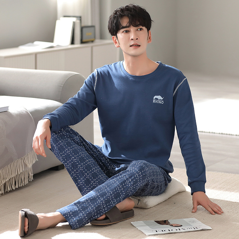 Sügisest Korea stiilis meeste kahepoolsed puhtast puuvillast pidžaamad Vabaaja lihtne sügis- ja talveriietus Koduriided Moodsad mugavad ülikonnad