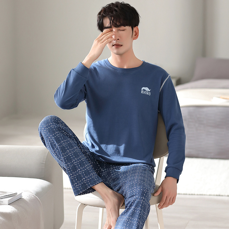 Sügisest Korea stiilis meeste kahepoolsed puhtast puuvillast pidžaamad Vabaaja lihtne sügis- ja talveriietus Koduriided Moodsad mugavad ülikonnad