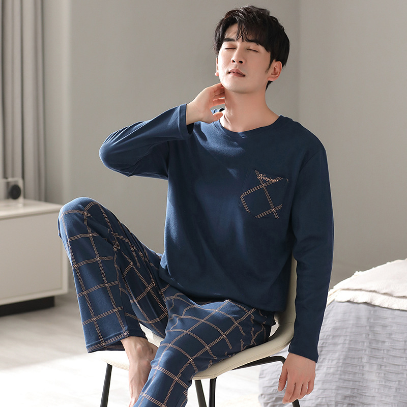 Sügisest Korea stiilis meeste kahepoolsed puhtast puuvillast pidžaamad Vabaaja lihtne sügis- ja talveriietus Koduriided Moodsad mugavad ülikonnad